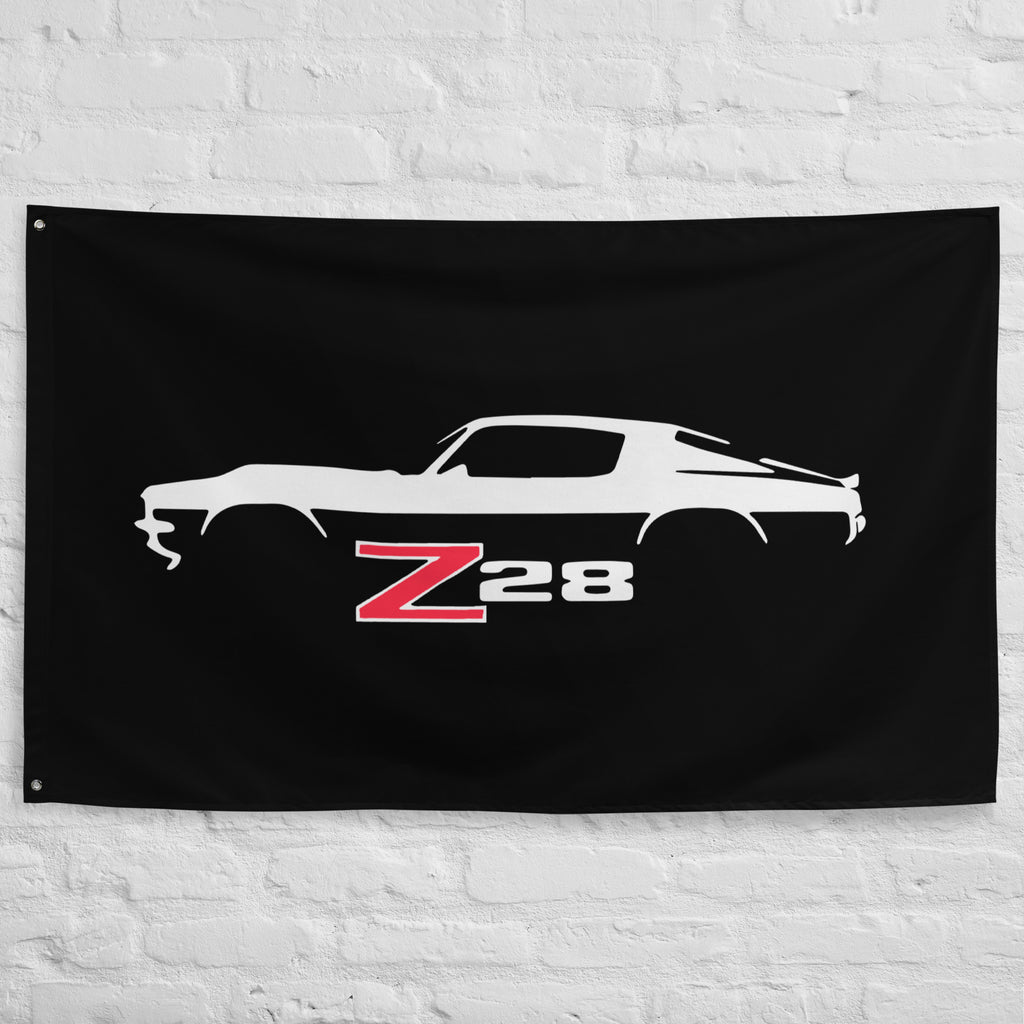 1970 1971 Chevy Camaro Z28 Emblem Silhouette Muscle Car Classic Cars Wall Art Garage Office Man Cave Banner Flag 34.5" x 56"