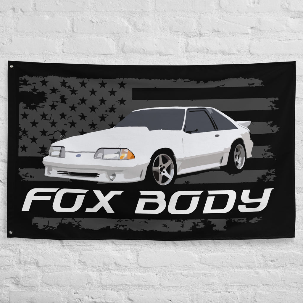 White Mustang Foxbody 3rd Gen Fox Body Stang Driver Wall Art Garage Office Man Cave Banner Flag 34.5" x 56"