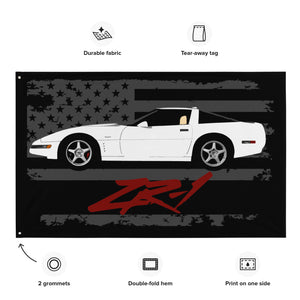 White 1994 Chevy Corvette C4 ZR-1 Custom Vette Driver Wall Art Gift Garage Office Man Cave Banner Flag 34.5" x 56"