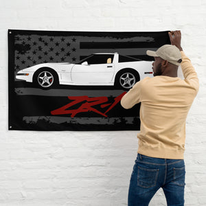 White 1994 Chevy Corvette C4 ZR-1 Custom Vette Driver Wall Art Gift Garage Office Man Cave Banner Flag 34.5" x 56"
