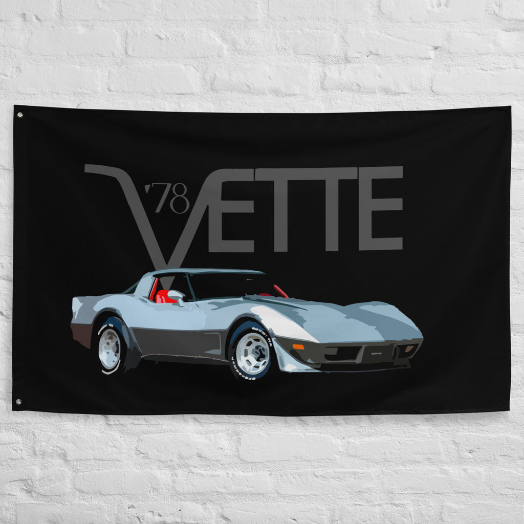 1978 Chevy Corvette C3 25th Silver Anniversary Wall Art Garage Office Man Cave Banner Flag 34.5" x 56"