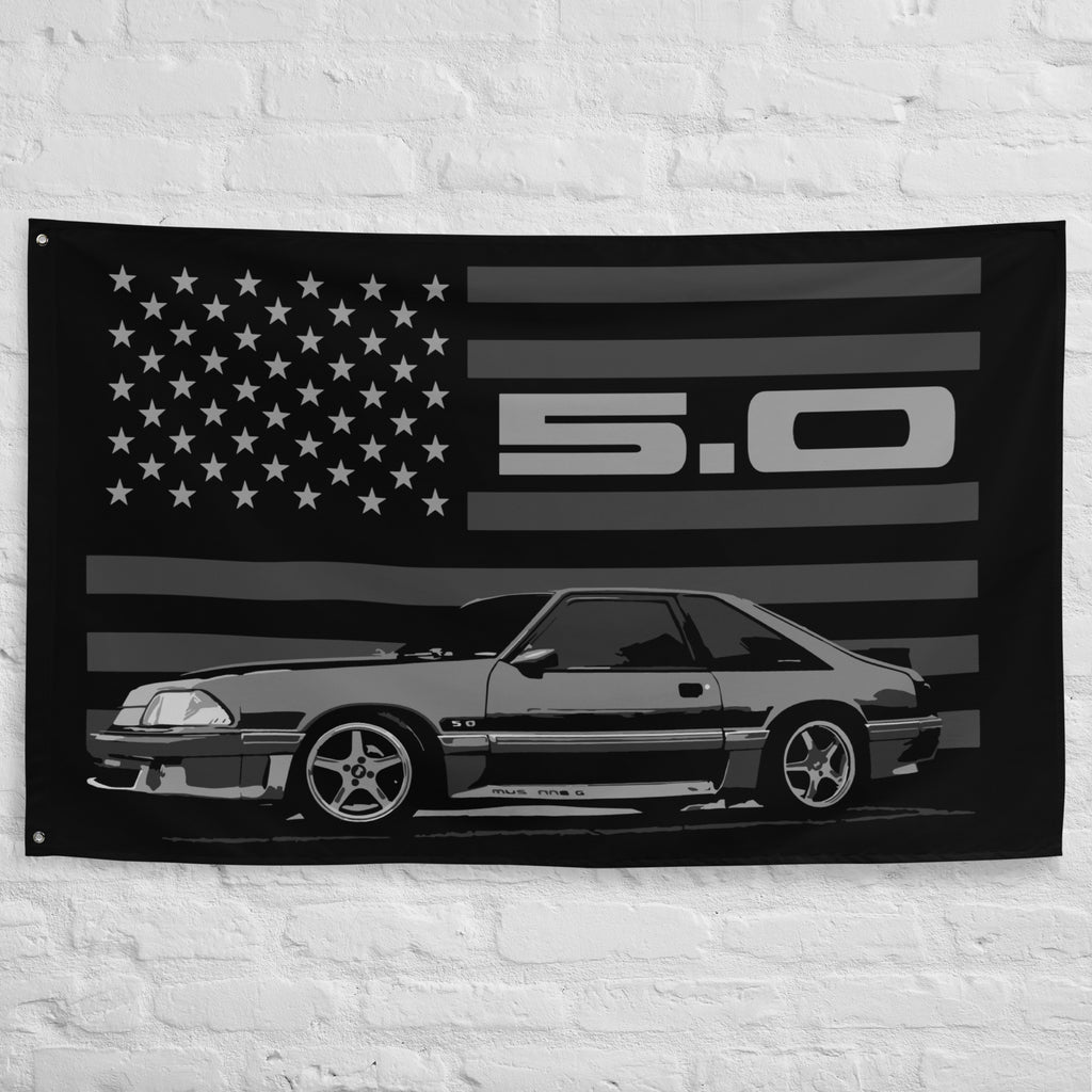 Ford Mustang GT 5.0 Foxbody Fox Body American Icon Stang Driver Wall Art Garage Office Man Cave Banner Flag 34.5" x 56"
