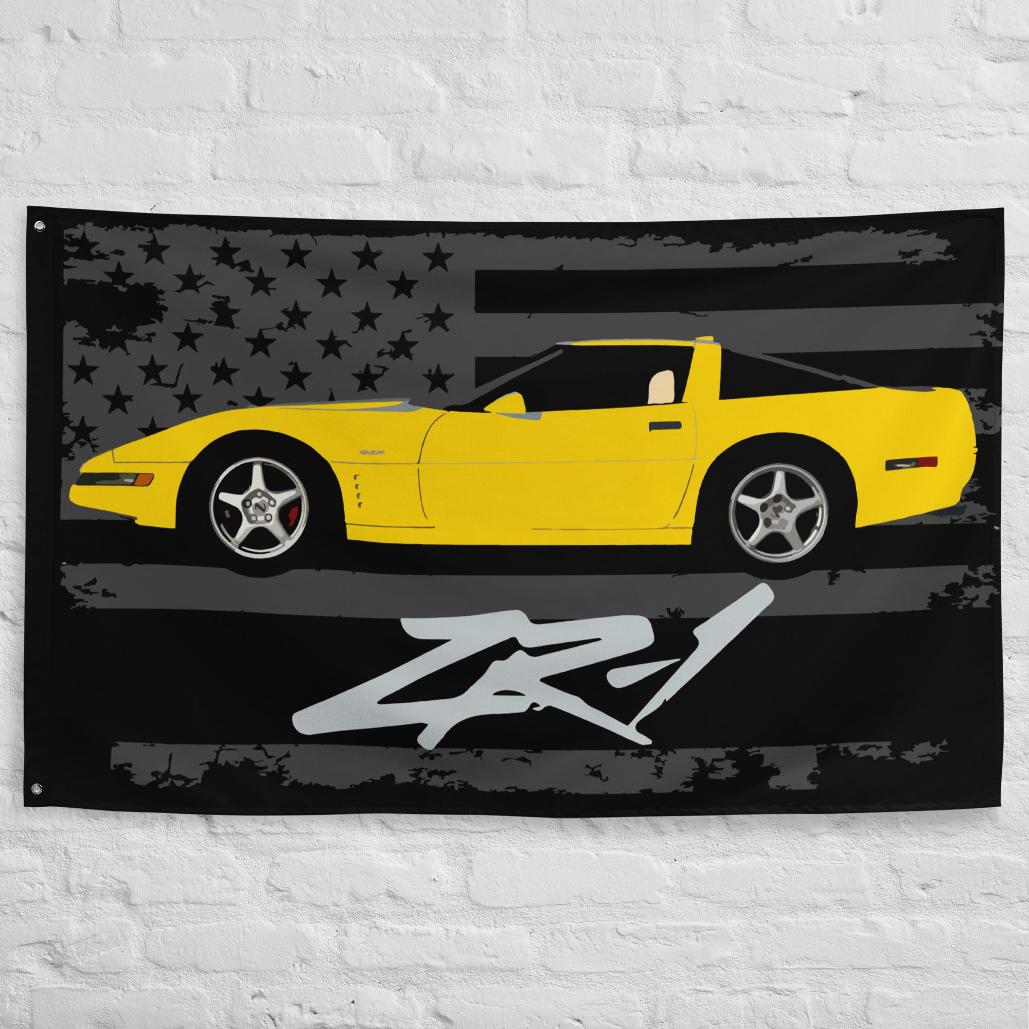 Yellow 1994 Chevrolet Corvette C4 ZR-1 Custom Vette Driver Wall Art Gift Garage Office Man Cave Banner Flag 34.5" x 56"