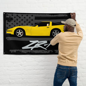 Yellow 1994 Chevrolet Corvette C4 ZR-1 Custom Vette Driver Wall Art Gift Garage Office Man Cave Banner Flag 34.5" x 56"