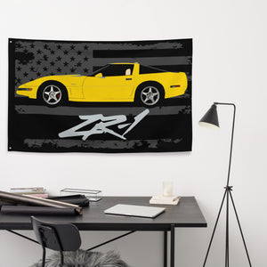 Yellow 1994 Chevrolet Corvette C4 ZR-1 Custom Vette Driver Wall Art Gift Garage Office Man Cave Banner Flag 34.5" x 56"