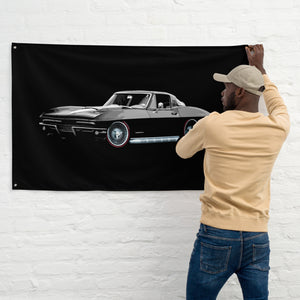 1967 Black Chevrolet Corvette C2 American Collector Car Wall Art Vette Owner Gift Garage Office Man Cave Banner Flag 34.5" x 56"