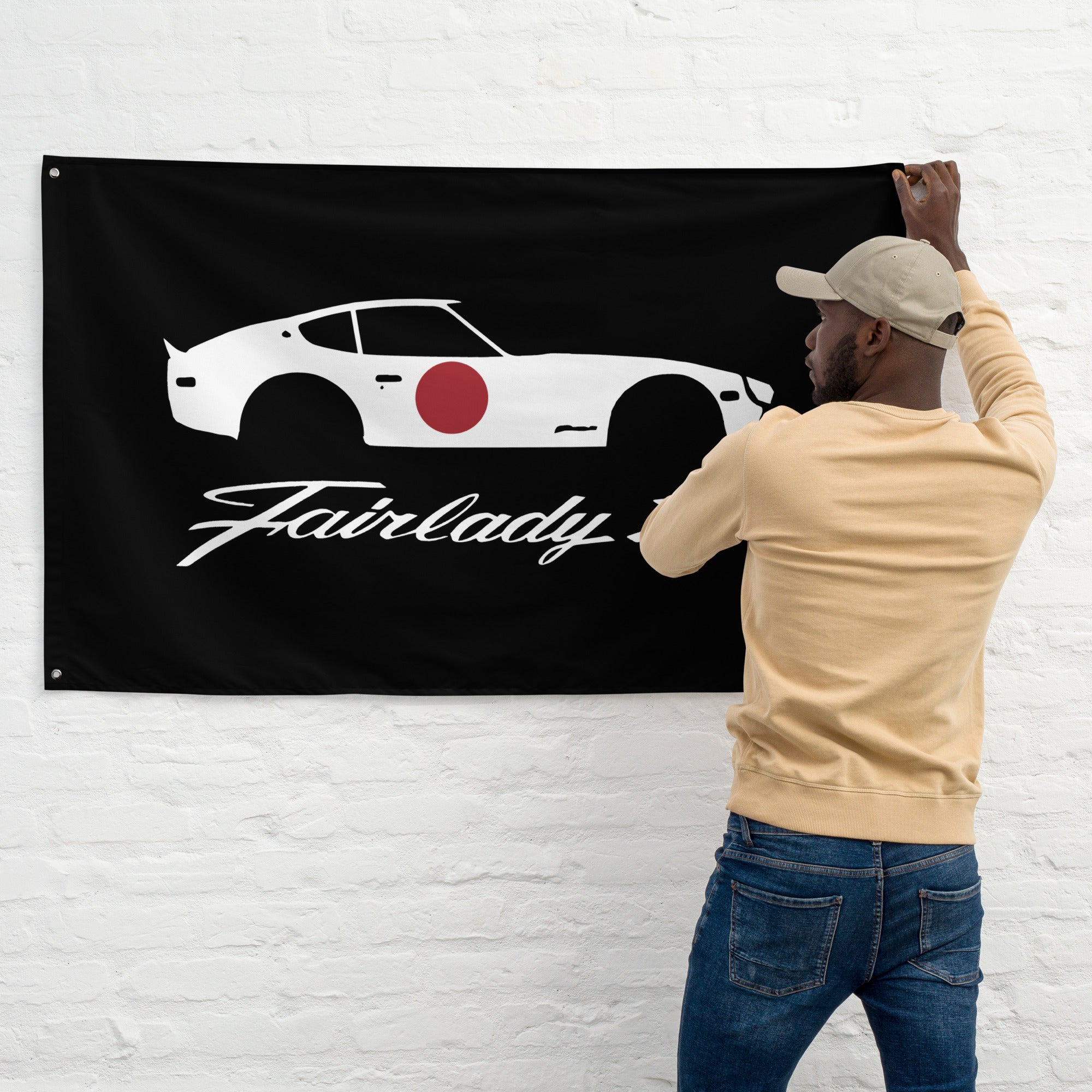 Datsun 280z Fairlady Z Script Japanese JDM Custom Design Garage Office Man Cave Banner Flag 34.5" x 56"