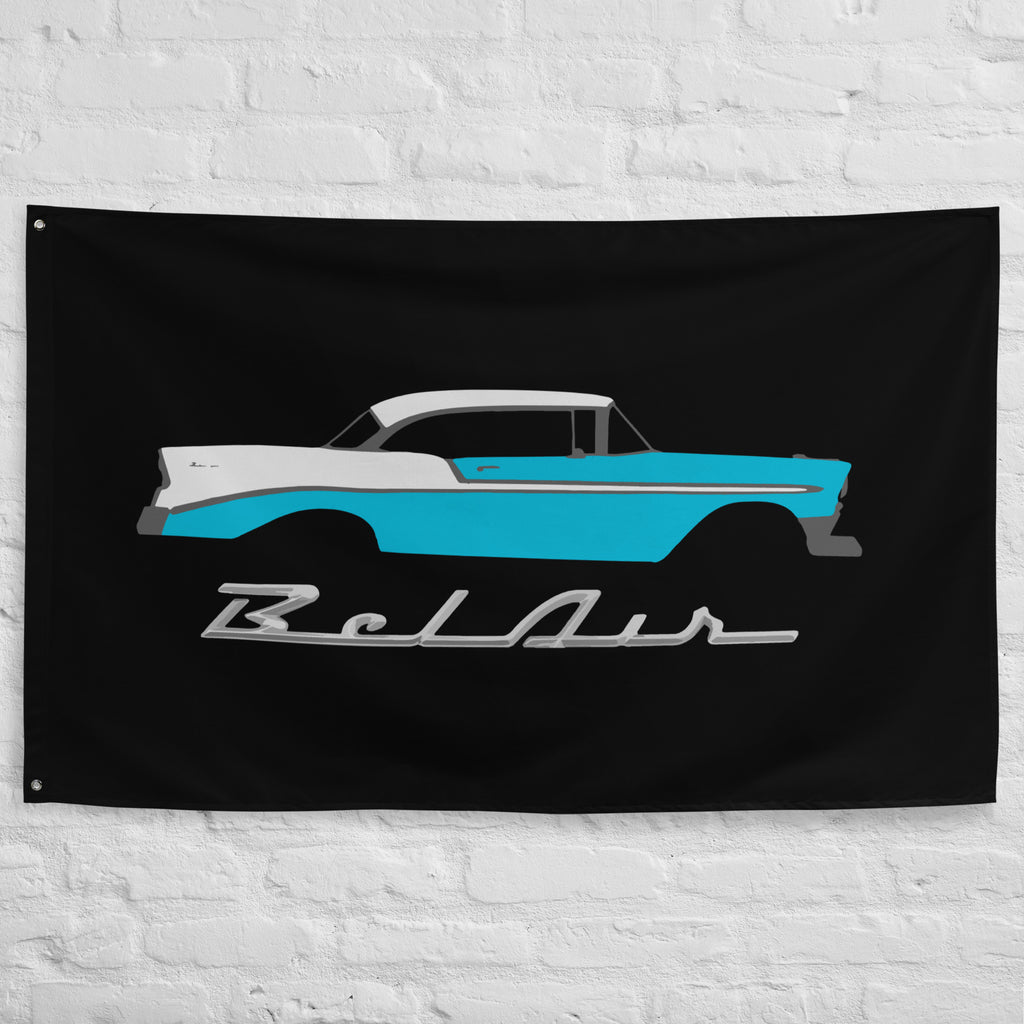 1956 Chevrolet Bel Air Turquoise Antique Car Collector Cars 56 Chevy Belair Garage Office Man Cave Banner Flag 34.5" x 56"