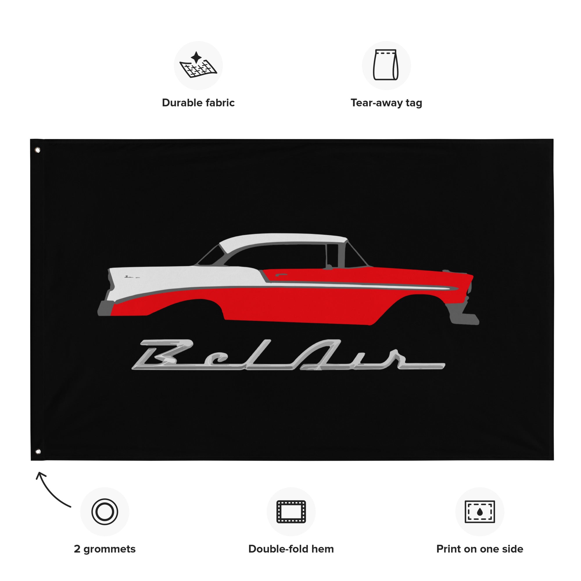 1956 Chevrolet Bel Air Red Antique Car Collector Cars 56 Chevy Belair Garage Office Man Cave Banner Flag 34.5" x 56"