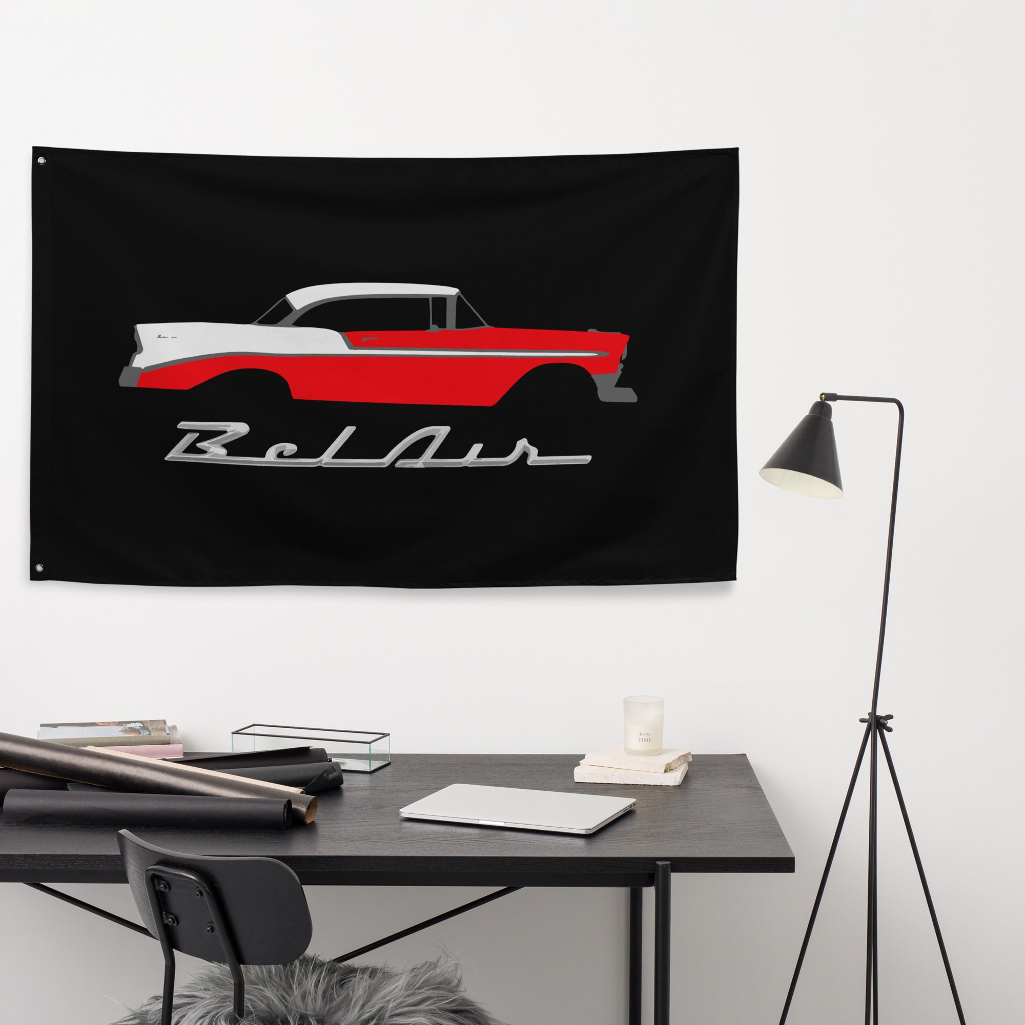 1956 Chevrolet Bel Air Red Antique Car Collector Cars 56 Chevy Belair Garage Office Man Cave Banner Flag 34.5" x 56"