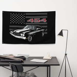 Black 1970 Chevelle 454 SS Muscle Car Owner Gift Garage Office Banner Flag 34.5" x 56"