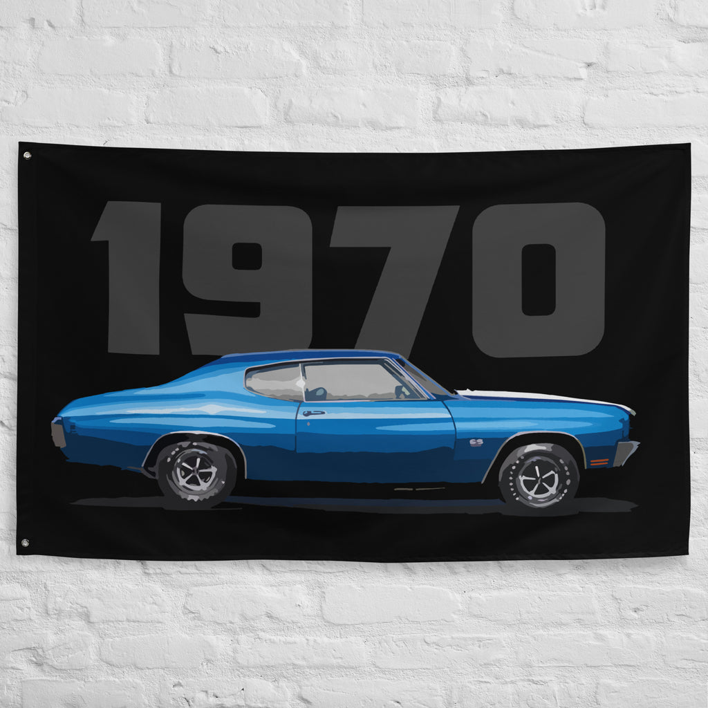 Blue 1970 Chevy Chevelle Muscle Car Collector Owner Driver Garage Office Banner Flag 34.5" x 56"