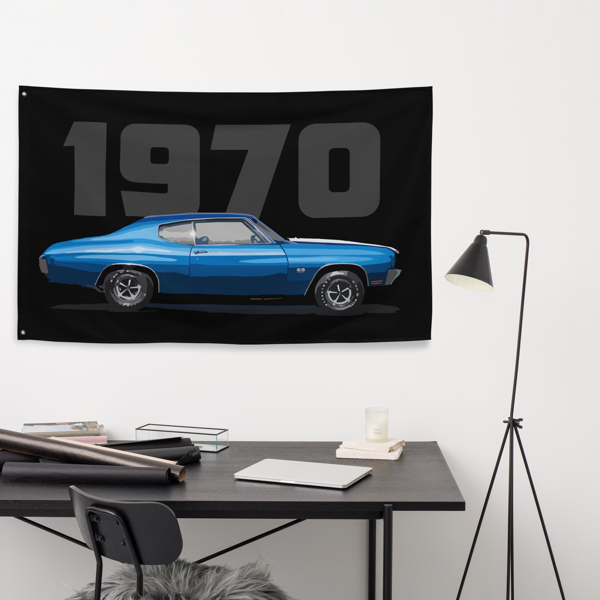 Blue 1970 Chevy Chevelle Muscle Car Collector Owner Driver Garage Office Banner Flag 34.5" x 56"