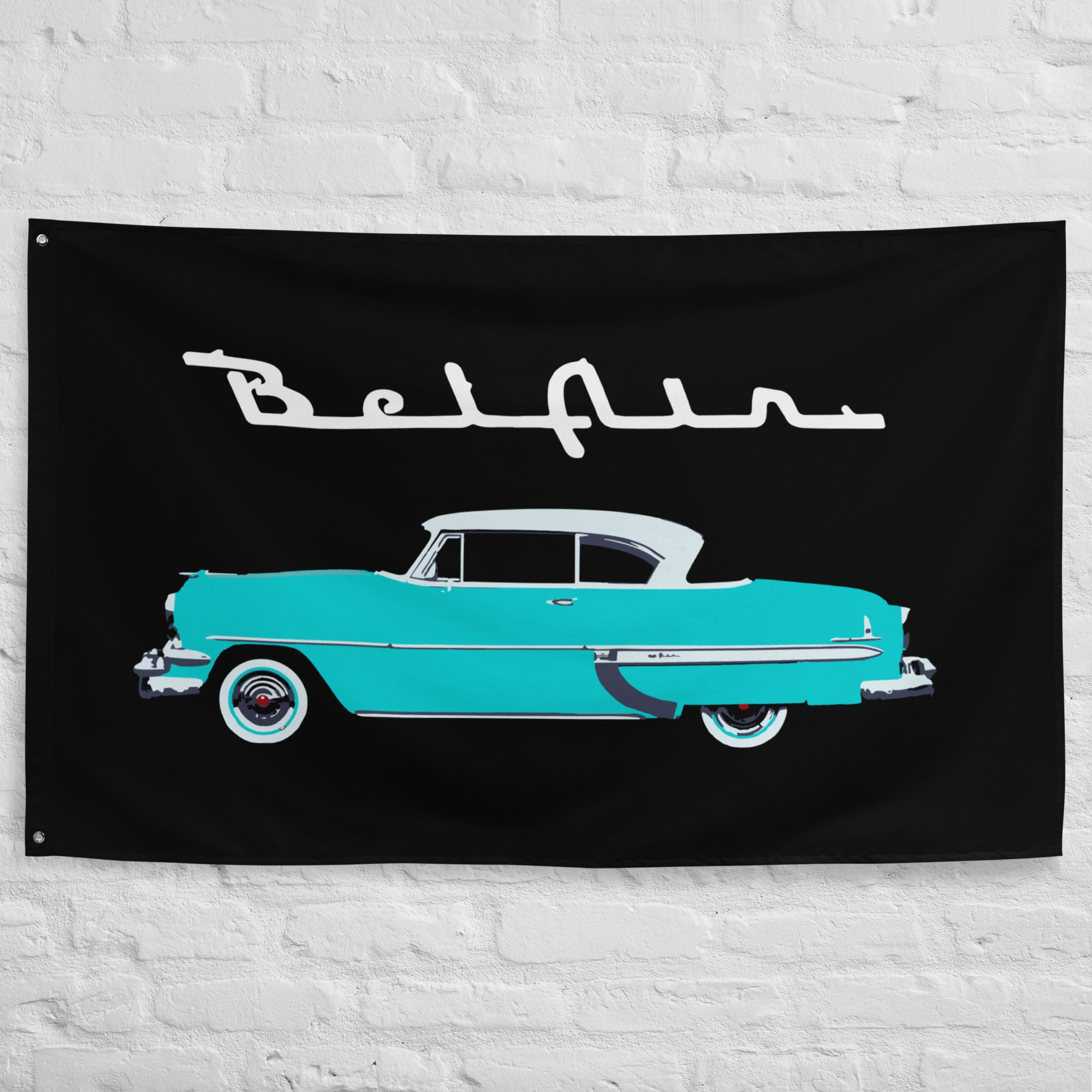 1954 Chevrolet Bel Air Turquoise Antique Classic Car Collector Cars Garage Banner Flag 56" x 34.5"