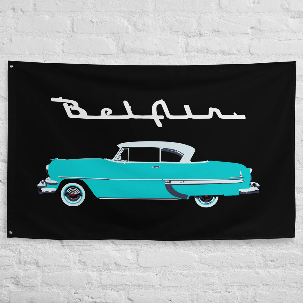 1954 Chevrolet Bel Air Turquoise Antique Classic Car Collector Cars Garage Banner Flag 56" x 34.5"