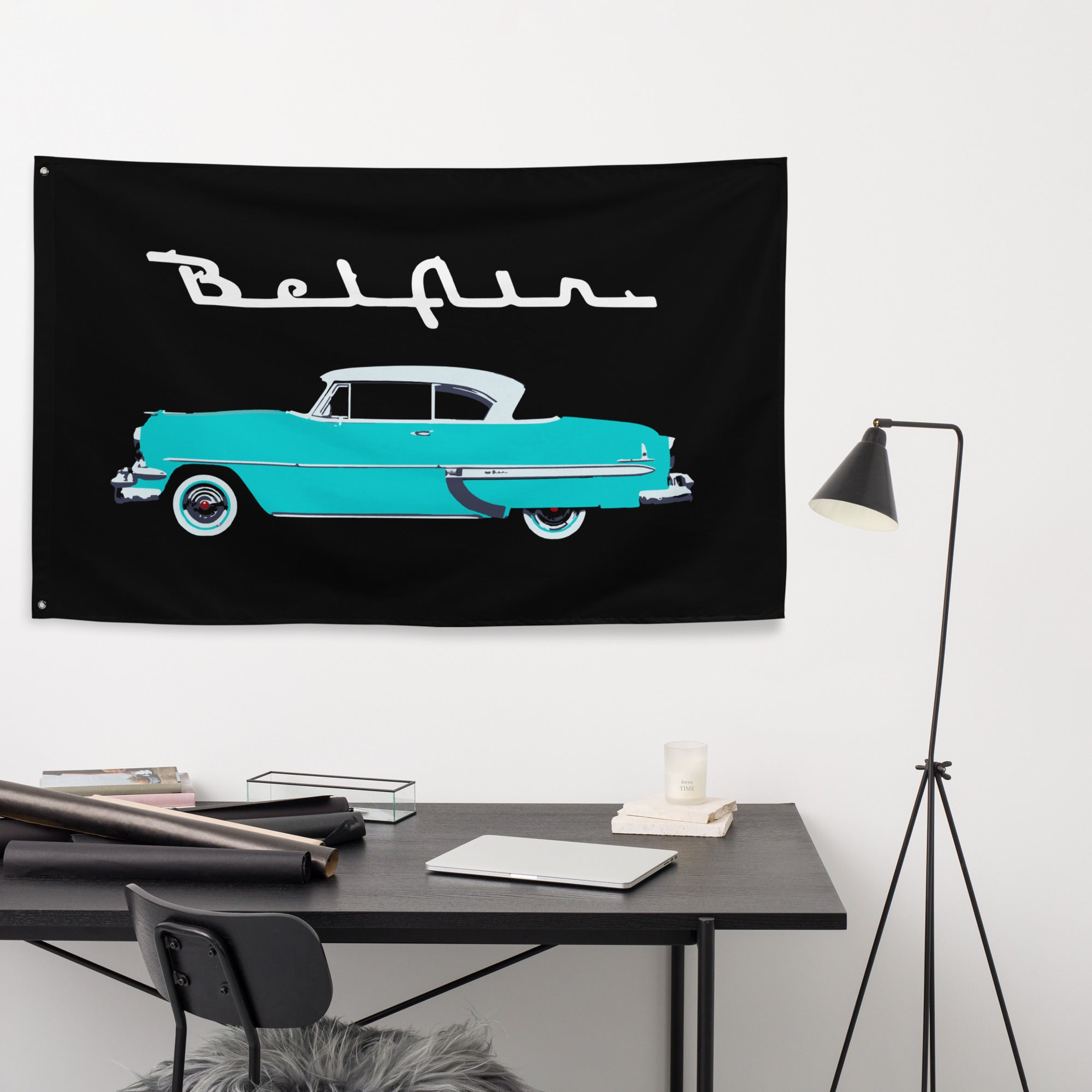 1954 Chevrolet Bel Air Turquoise Antique Classic Car Collector Cars Garage Banner Flag 56" x 34.5"