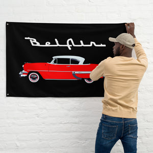 1954 Chevy Bel Air Red Antique Classic Car Collector Cars Garage Banner Flag 56" x 34.5"
