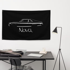 1972 Chevy Nova Black Silhouette American Muscle Car Owner Gift Garage Office Man Cave Banner Flag 34.5" x 56"