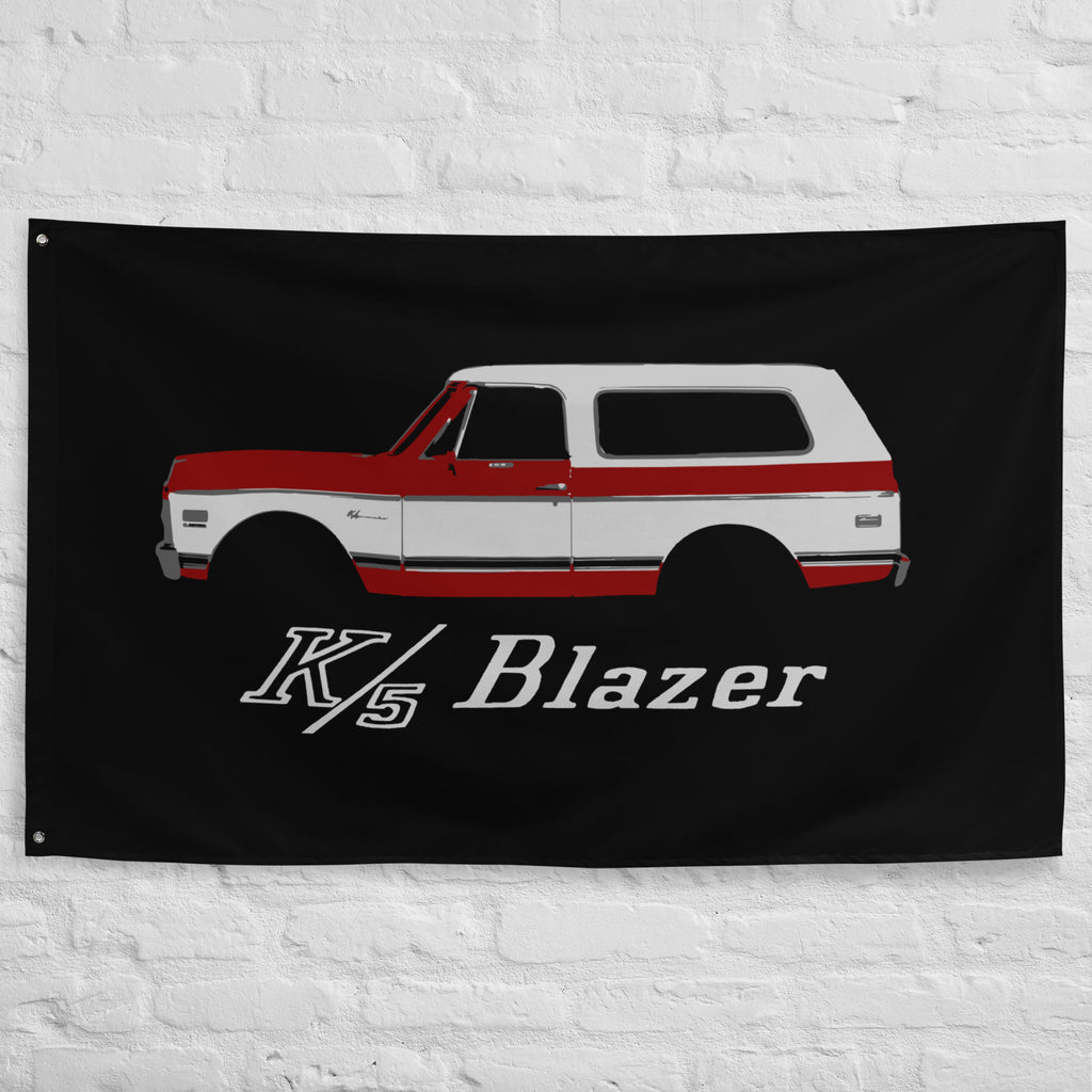 1971 Chevy K5 Blazer CST Red and White Vintage Truck Owner Gift Garage Office Man Cave Banner Flag 34.5" x 56"