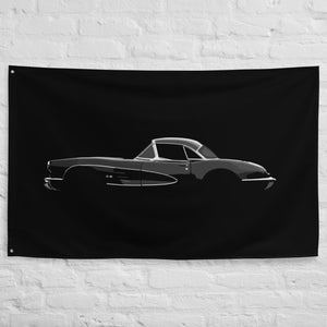 1959 Corvette Convertible C1 Black Antique Classic Collector Car Garage Office Man Cave Banner Flag 34.5" x 56"