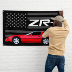 1990 Red Corvette C4 ZR-1 ZR1 4th Gen Vette Driver Custom Car Club Garage Office Man Cave Banner Flag 34.5" x 56"