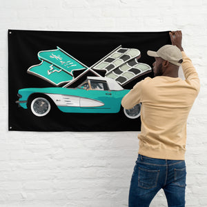 Antique Corvette C1 Aqua Teal Classic Car Owner Gift Garage Office Man Cave Banner Flag 34.5" x 56"