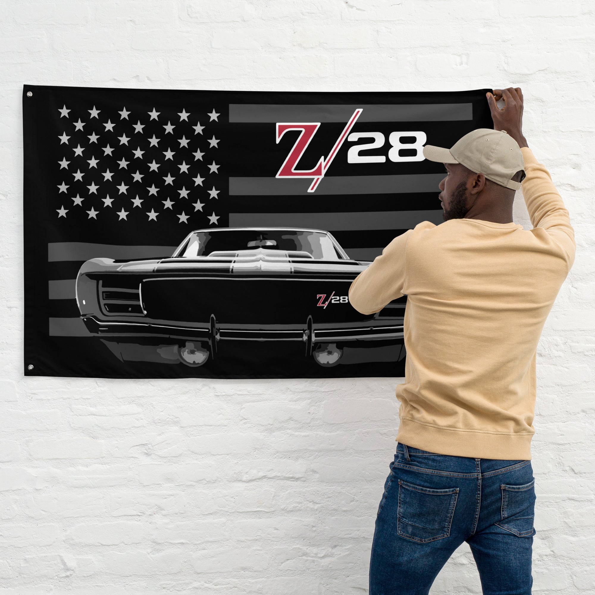 Vintage Chevy Camaro Z/28 1st Gen Z28 Muscle Car Club Garage Office Man Cave Banner Flag 34.5" x 56"