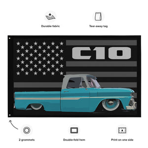 1964 Chevy C10 Fleetside Slammed Low Rider Antique Pickup Truck Garage Office Man Cave Banner Flag 34.5&quot; x 56&quot;
