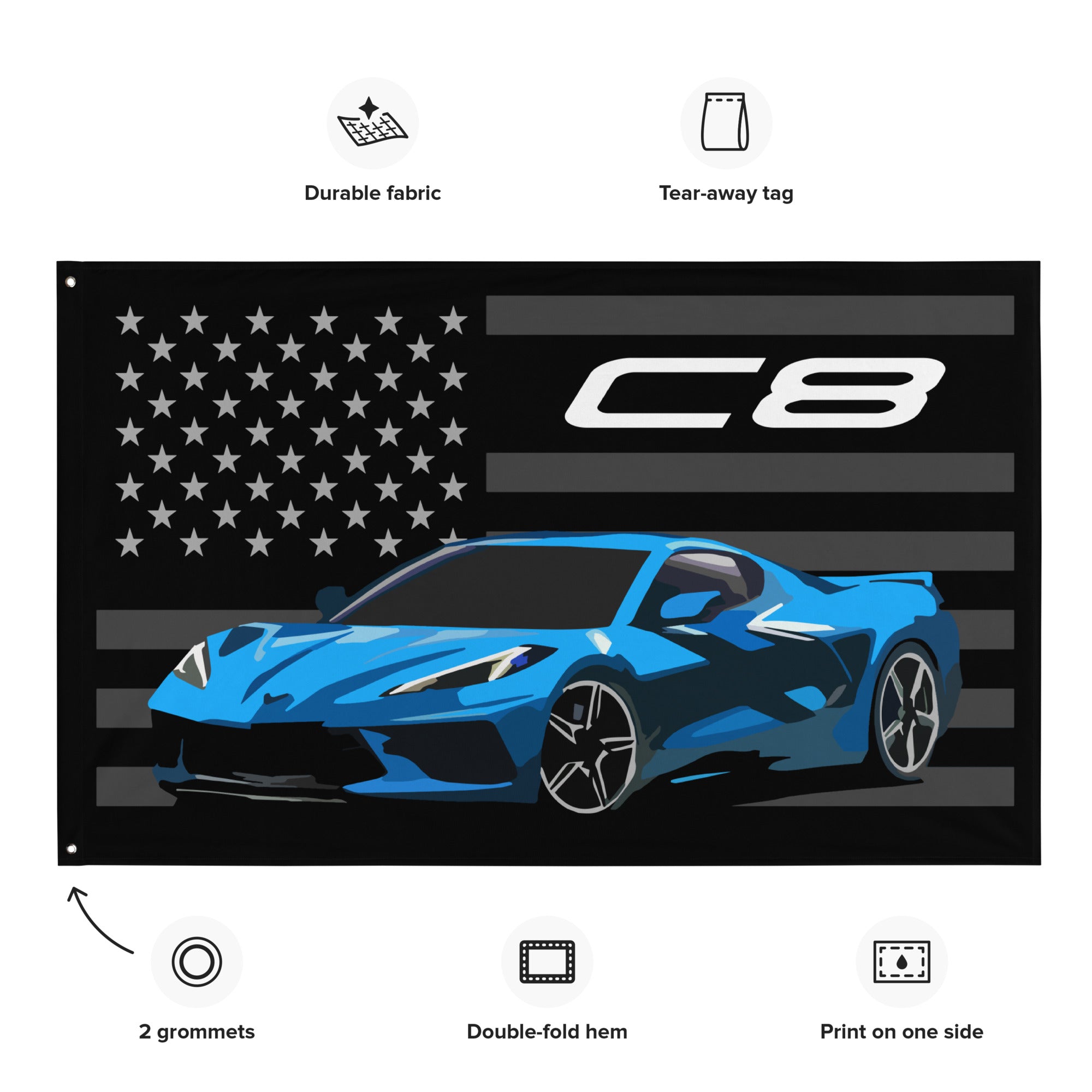 Corvette Rally Flags Rapid Blue Corvette C8 Mid-Engine Vette | Racing Roots