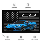 Rapid Blue Corvette C8 Mid-Engine Vette Street Race Car Club Custom Garage Office Man Cave Banner Flag 34.5" x 56"