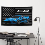 Rapid Blue Corvette C8 Mid-Engine Vette Street Race Car Club Custom Garage Office Man Cave Banner Flag 34.5" x 56"