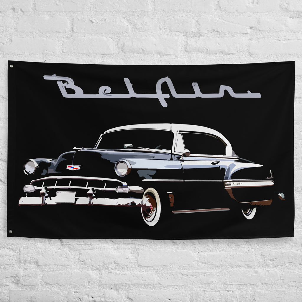 1954 Chevy Bel Air Black Antique Car Collector Cars Garage Office Man Cave Banner Flag 34.5" x 56"