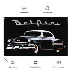 1954 Chevy Bel Air Black Antique Car Collector Cars Garage Office Man Cave Banner Flag 34.5" x 56"