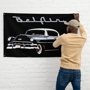 1954 Chevy Bel Air Black Antique Car Collector Cars Garage Office Man Cave Banner Flag 34.5" x 56"