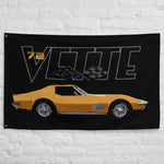 1972 Yellow Corvette Coupe C3 72 Vette American Classic Car Garage Office Man Cave Banner Flag 34.5" x 56"