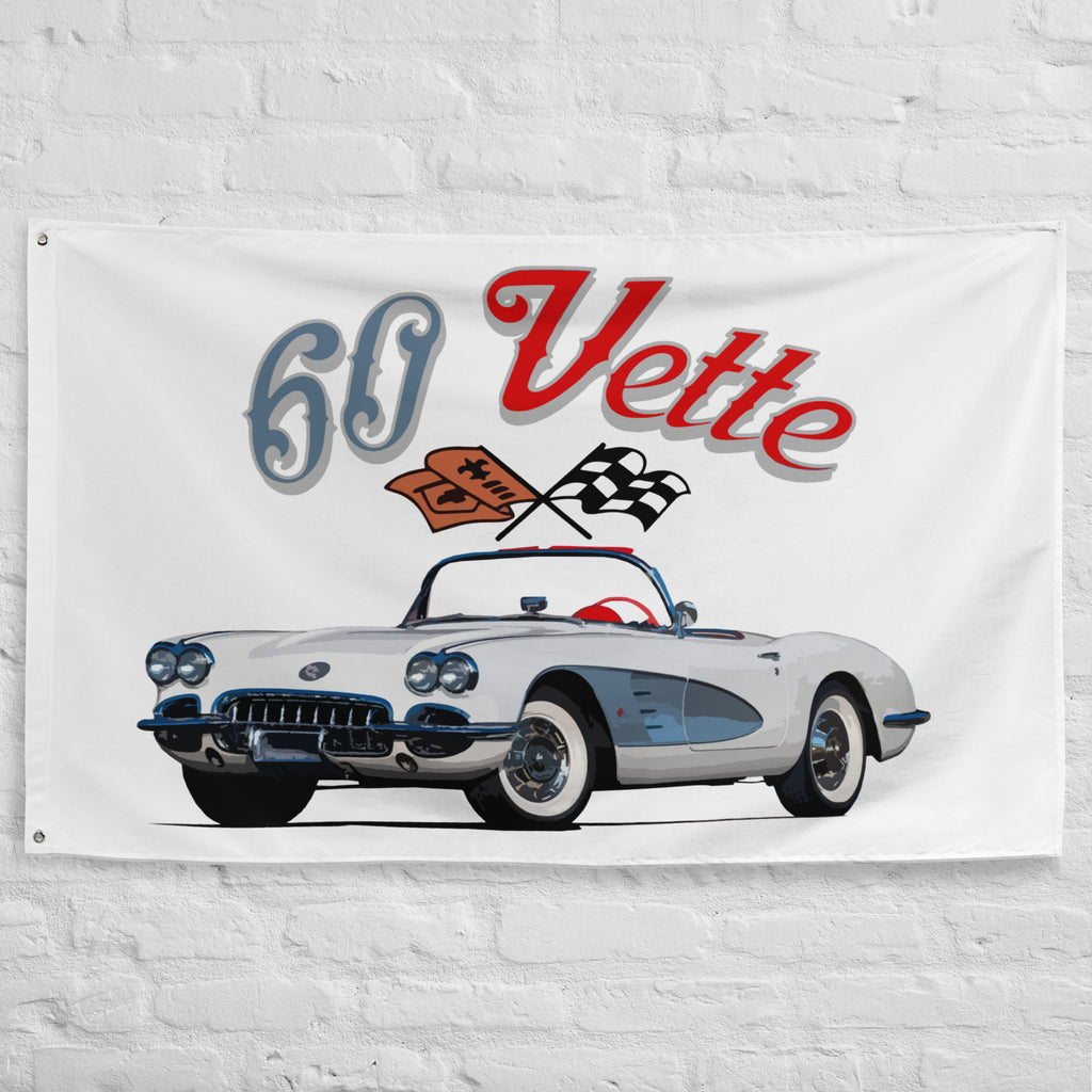 1960 Corvette Convertible C1 American Classic Car Garage Office Man Cave Banner Flag 34.5" x 56"