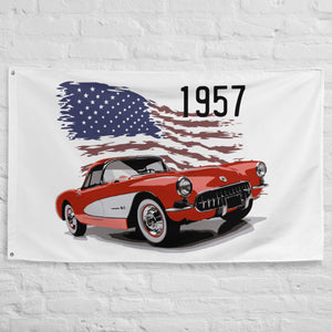 1957 Corvette C1 Red Antique Car American Automotive Nostalgia Custom Garage Office Man Cave Banner Flag 34.5" x 56"