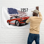 1957 Corvette C1 Red Antique Car American Automotive Nostalgia Custom Garage Office Man Cave Banner Flag 34.5" x 56"