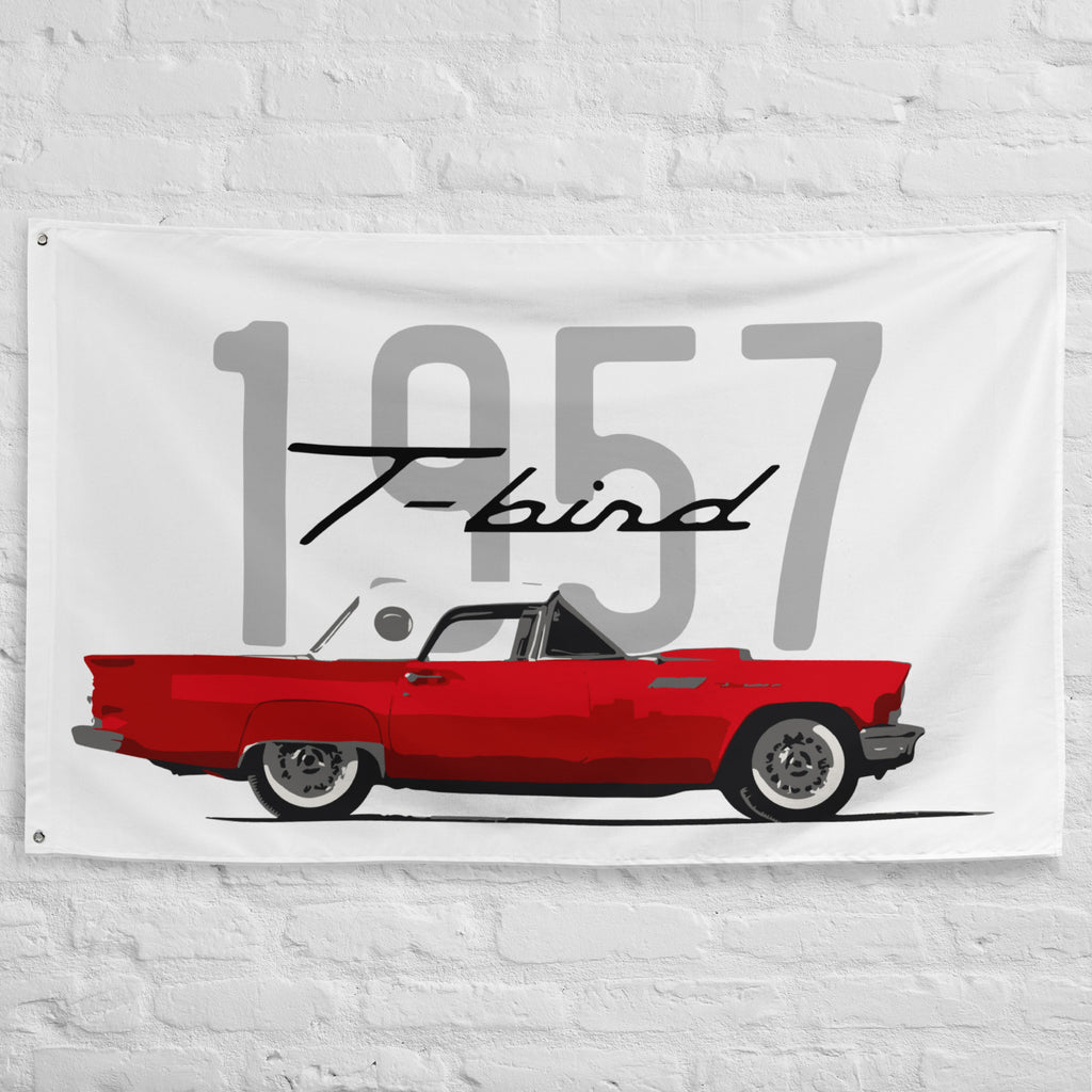 1957 Thunderbird Flame Red T-Bird Hardtop Antique Classic Car Garage Office Man Cave Banner Flag 34.5" x 56"