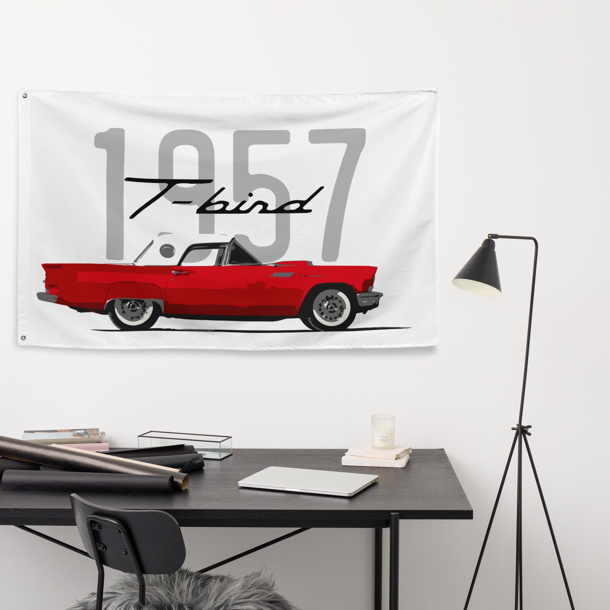 1957 Thunderbird Flame Red T-Bird Hardtop Antique Classic Car Garage Office Man Cave Banner Flag 34.5" x 56"