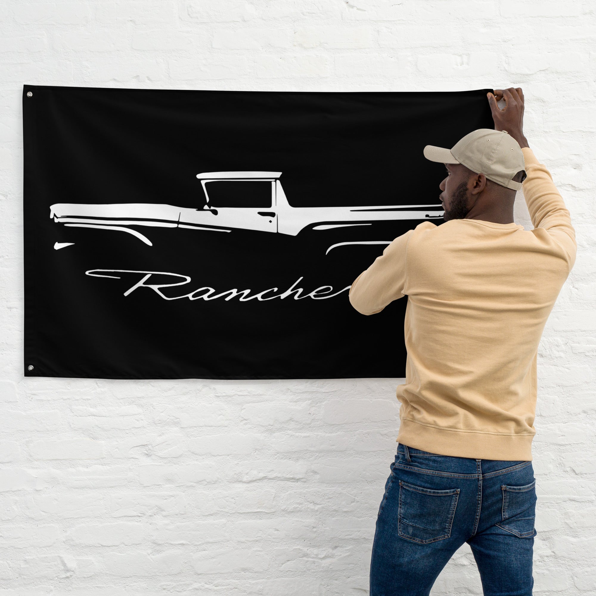 1957 Ford Ranchero Silhouette Outline Art Classic Car Club Custom Garage Office Man Cave Banner Flag 34.5" x 56"