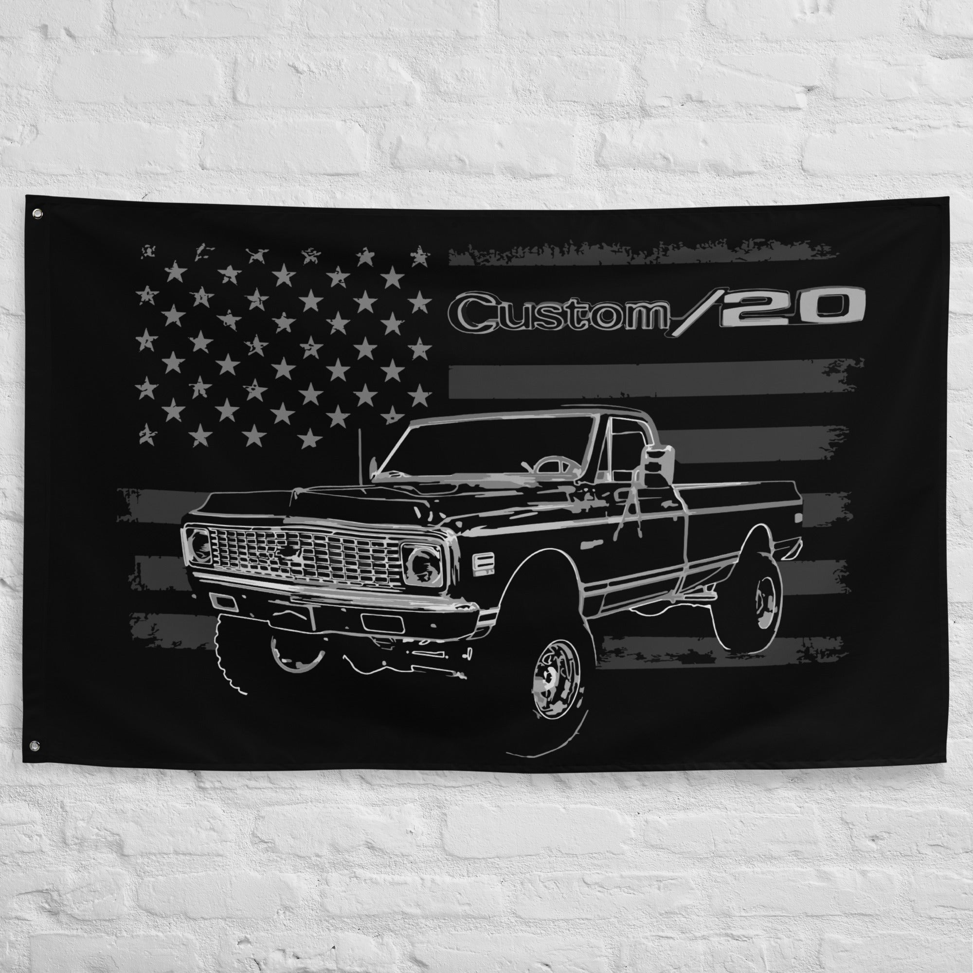【ヴィンテージ】アメリカ トラックフラッグ バナー インダストリアル ガレージ all-over-print-flag-white-