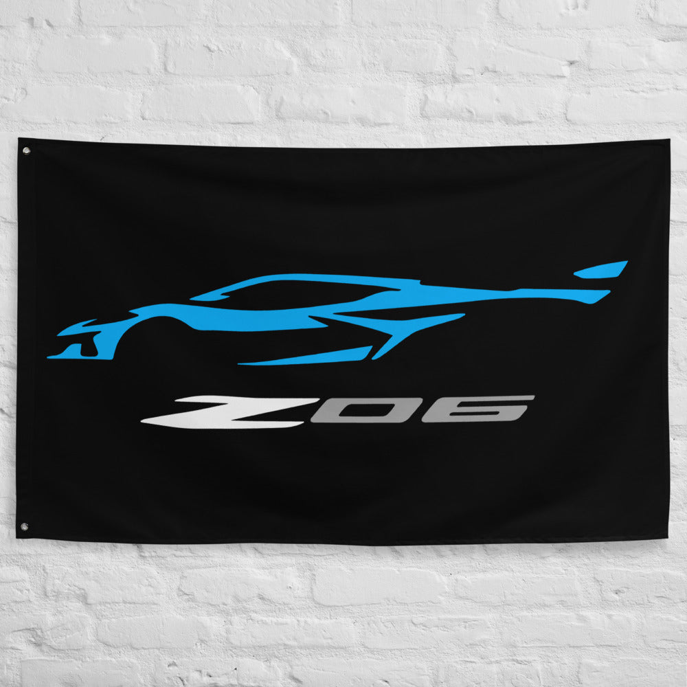2023 Corvette Z06 C8 Vette Rapid Blue Silhouette Garage Office Man Cave Banner Flag 34.5" x 56"
