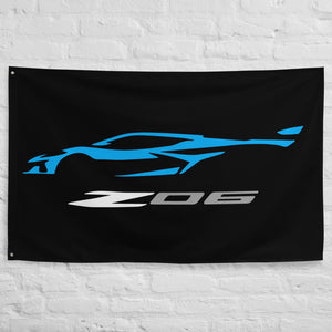 2023 Corvette Z06 C8 Vette Rapid Blue Silhouette Garage Office Man Cave Banner Flag 34.5" x 56"