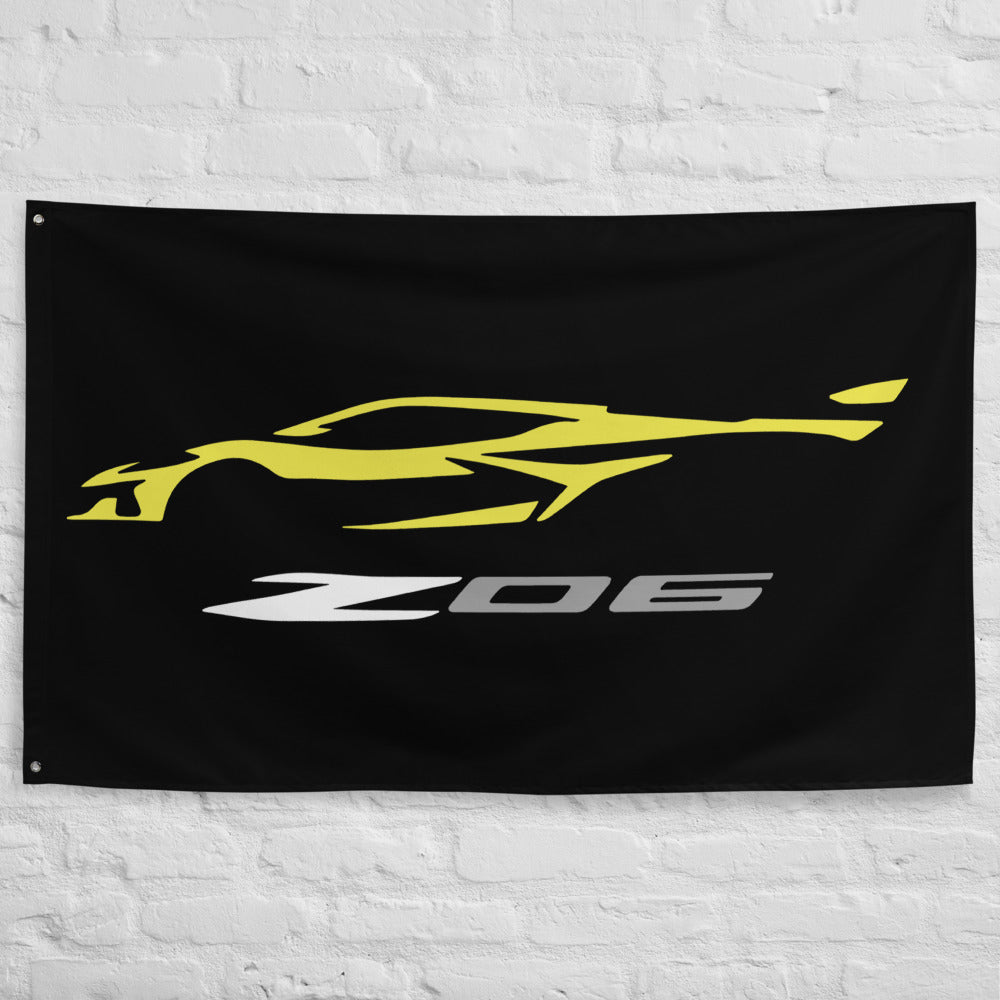 2023 Corvette Z06 C8 Vette Accelerate Yellow Custom Garage Office Man Cave Banner Flag 34.5" x 56"