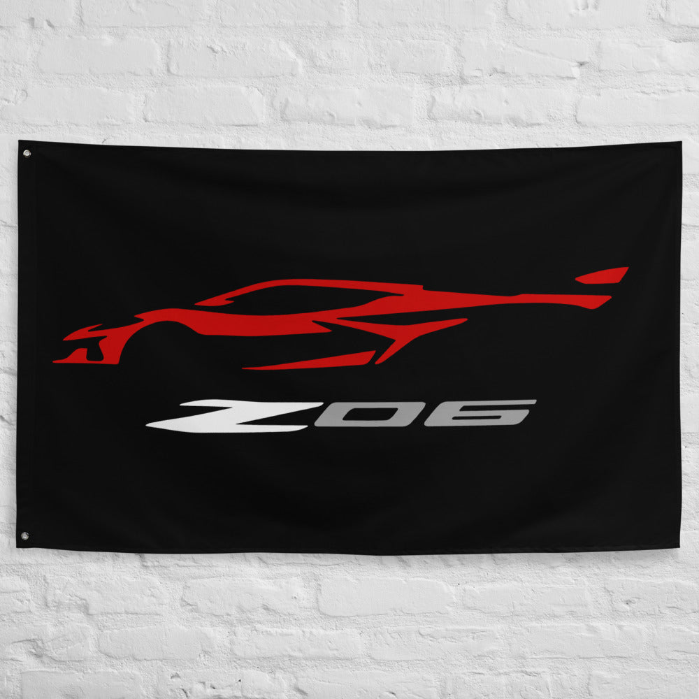 2023 Corvette Z06 C8 Torch Red Vette Silhouette Custom Garage Office Man Cave Banner Flag 34.5" x 56"