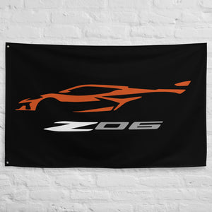 2023 Corvette Z06 C8 Amplify Orange Vette Silhouette Custom Garage Office Man Cave Banner Flag 34.5" x 56"
