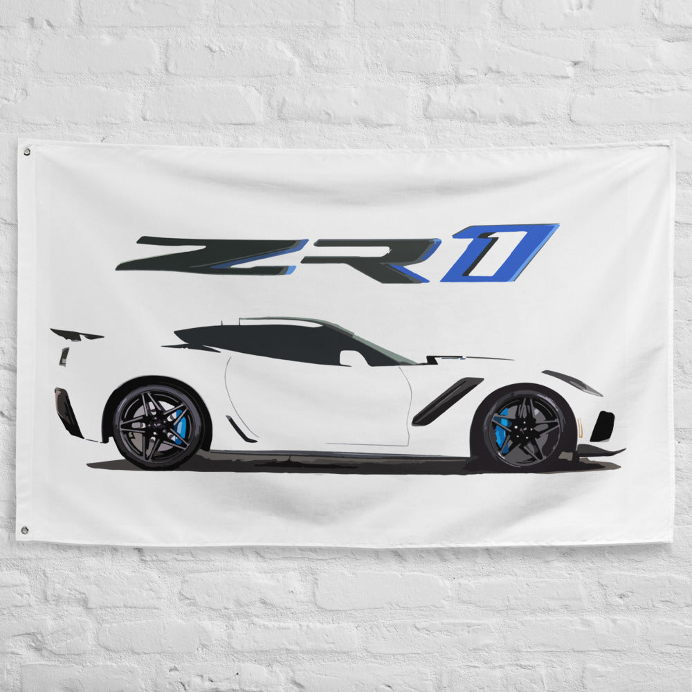 White Corvette ZR1 2019 C7 Vette Owner Custom Gift Garage Office Man Cave Banner Flag 34.5" x 56"