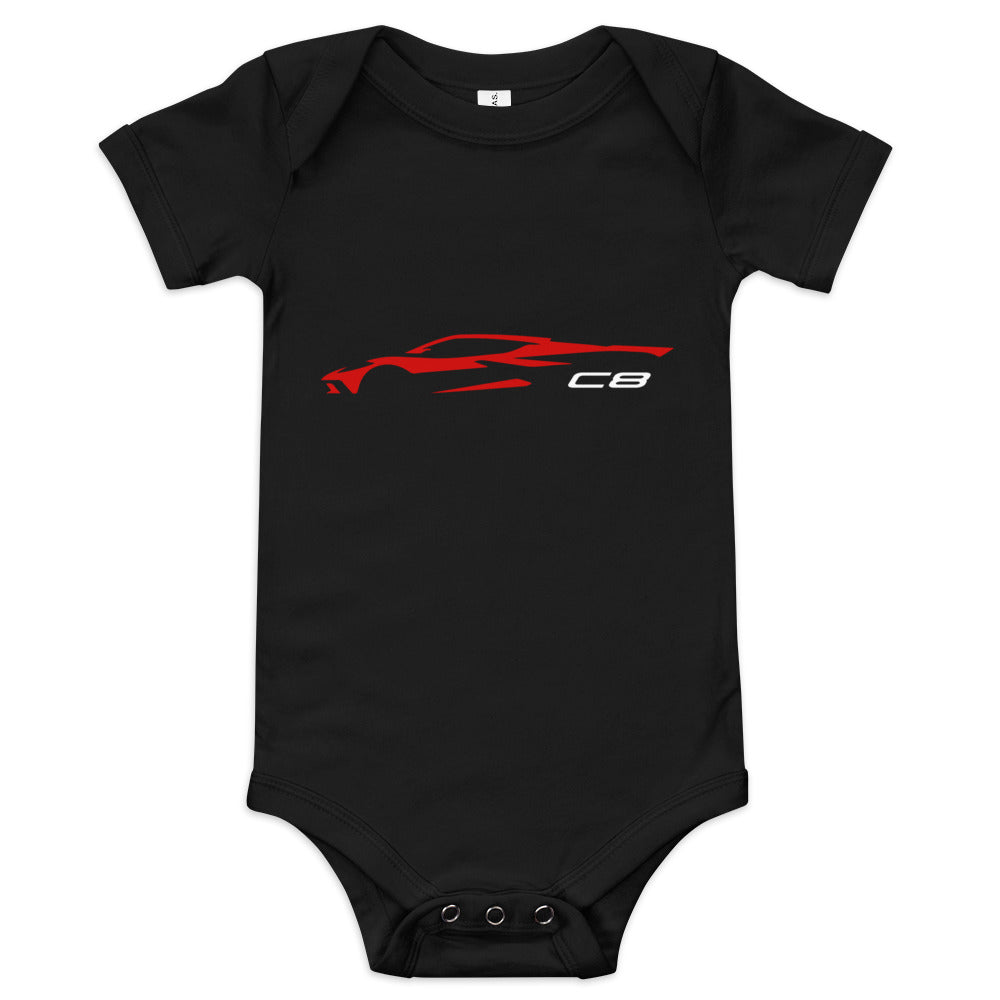 2022 2023 Corvette C8 Outline Silhouette Torch Red Vette Baby short sleeve one piece