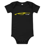 2022 2023 Corvette C8 Outline Silhouette Accelerate Yellow Vette Baby short sleeve one piece